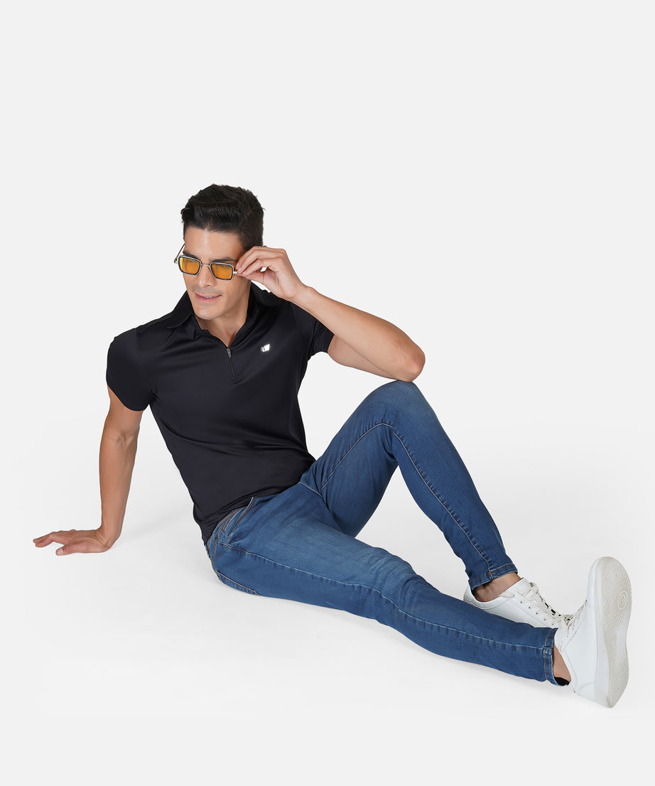 DriDOT Black Zipper Polo T-Shirt RWM2025 POLO T-Shirt - royaleway.com