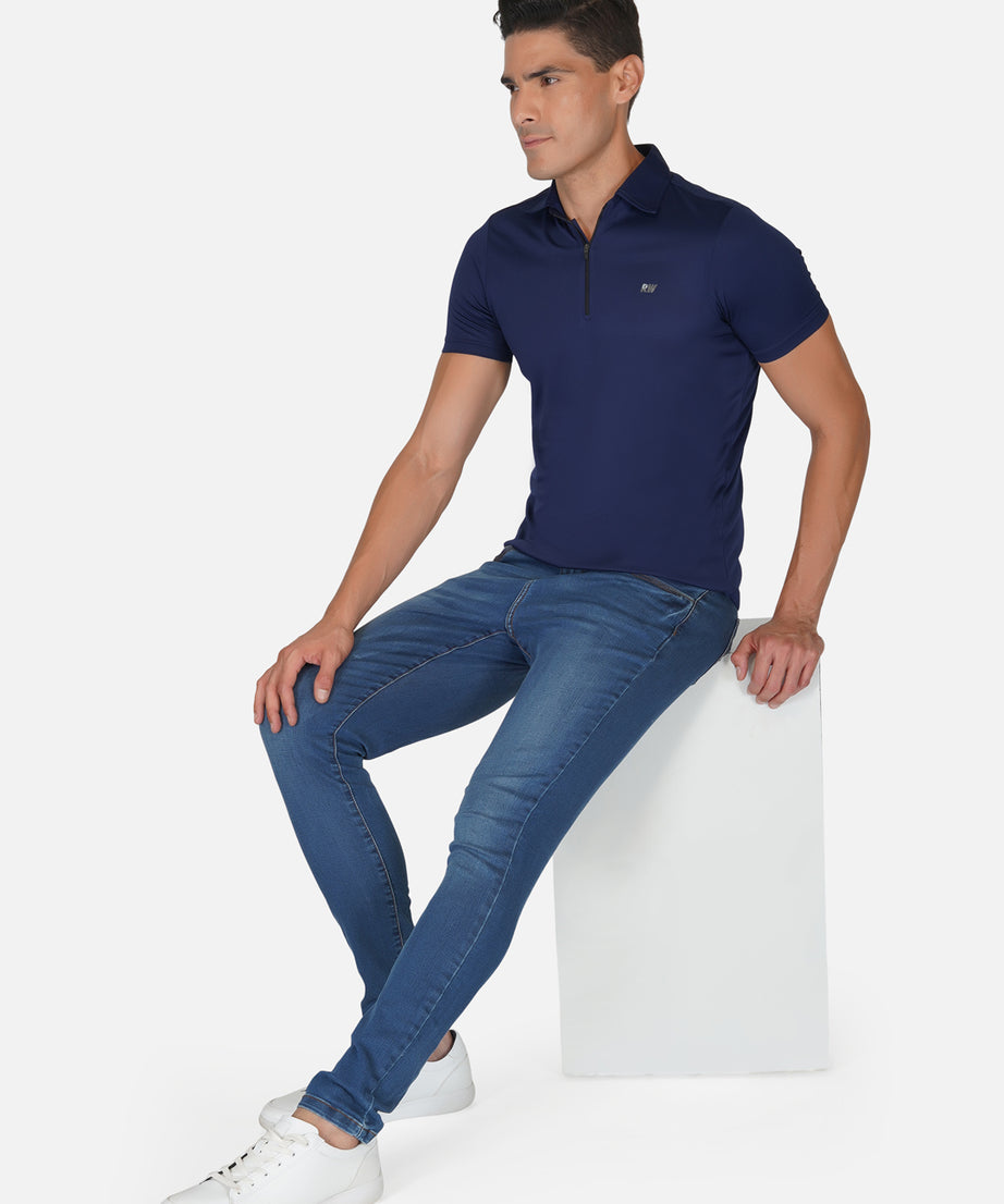 Navy Blue Zipper Polo T-Shirt RWM2026 POLO T-Shirt - royaleway.com