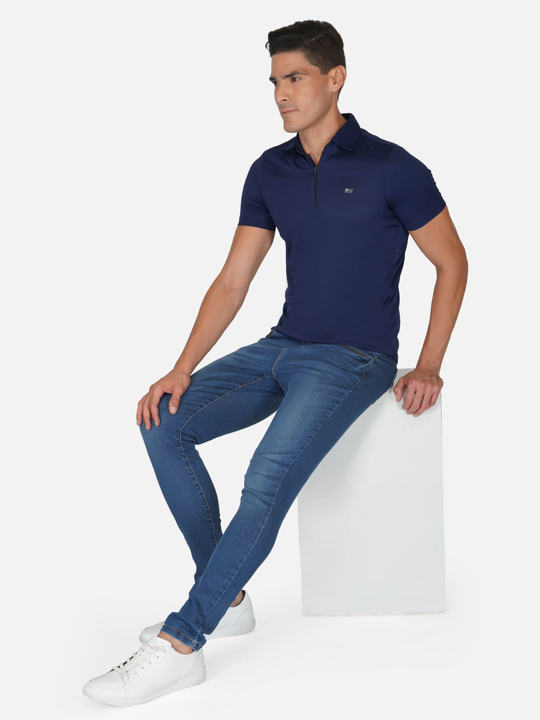 Navy Blue Zipper Polo T-Shirt RWM2026 POLO T-Shirt - royaleway.com