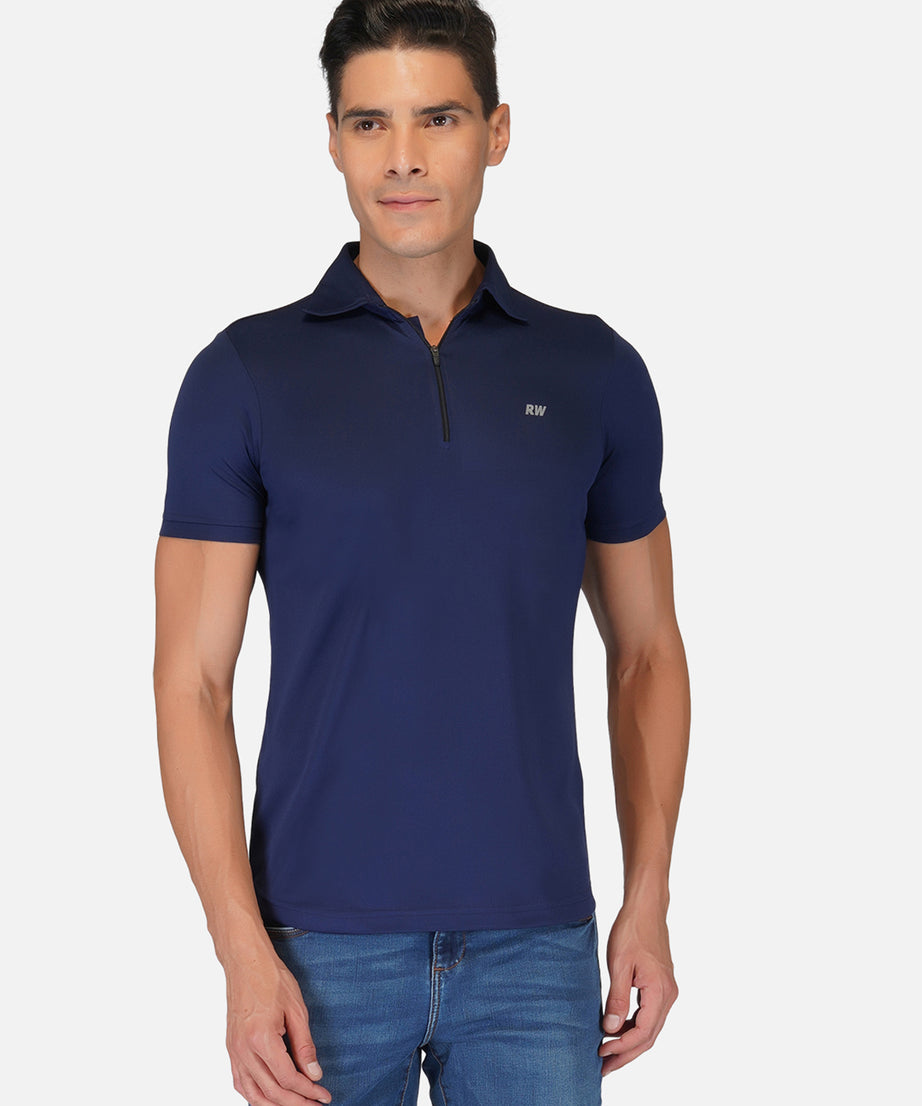 Navy Blue Zipper Polo T-Shirt RWM2026 POLO T-Shirt - royaleway.com