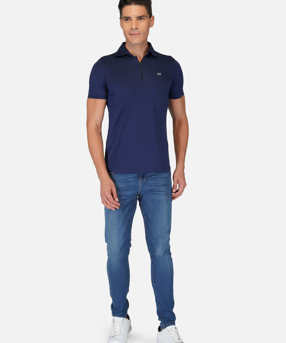 Navy Blue Zipper Polo T-Shirt RWM2026 POLO T-Shirt - royaleway.com