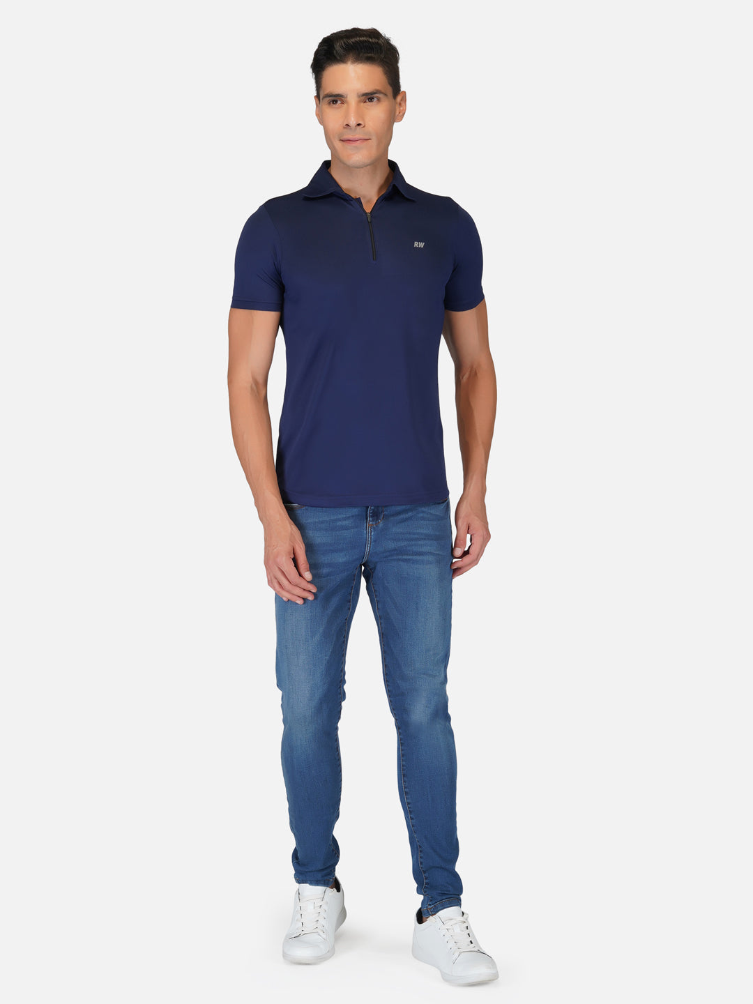 Navy Blue Zipper Polo T-Shirt RWM2026 POLO T-Shirt - royaleway.com