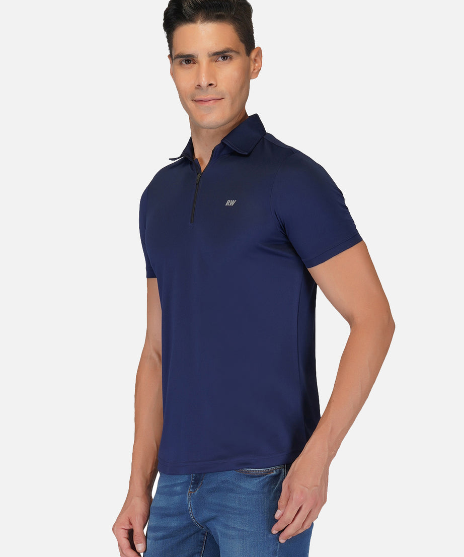 Navy Blue Zipper Polo T-Shirt RWM2026 POLO T-Shirt - royaleway.com