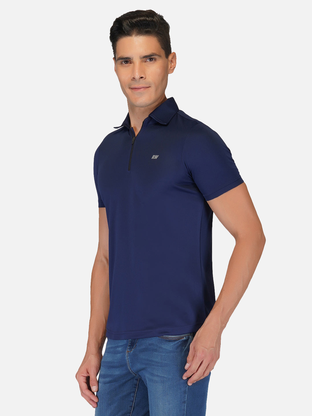 Navy Blue Zipper Polo T-Shirt RWM2026 POLO T-Shirt - royaleway.com