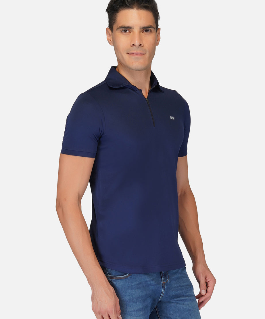 Navy Blue Zipper Polo T-Shirt RWM2026 POLO T-Shirt - royaleway.com