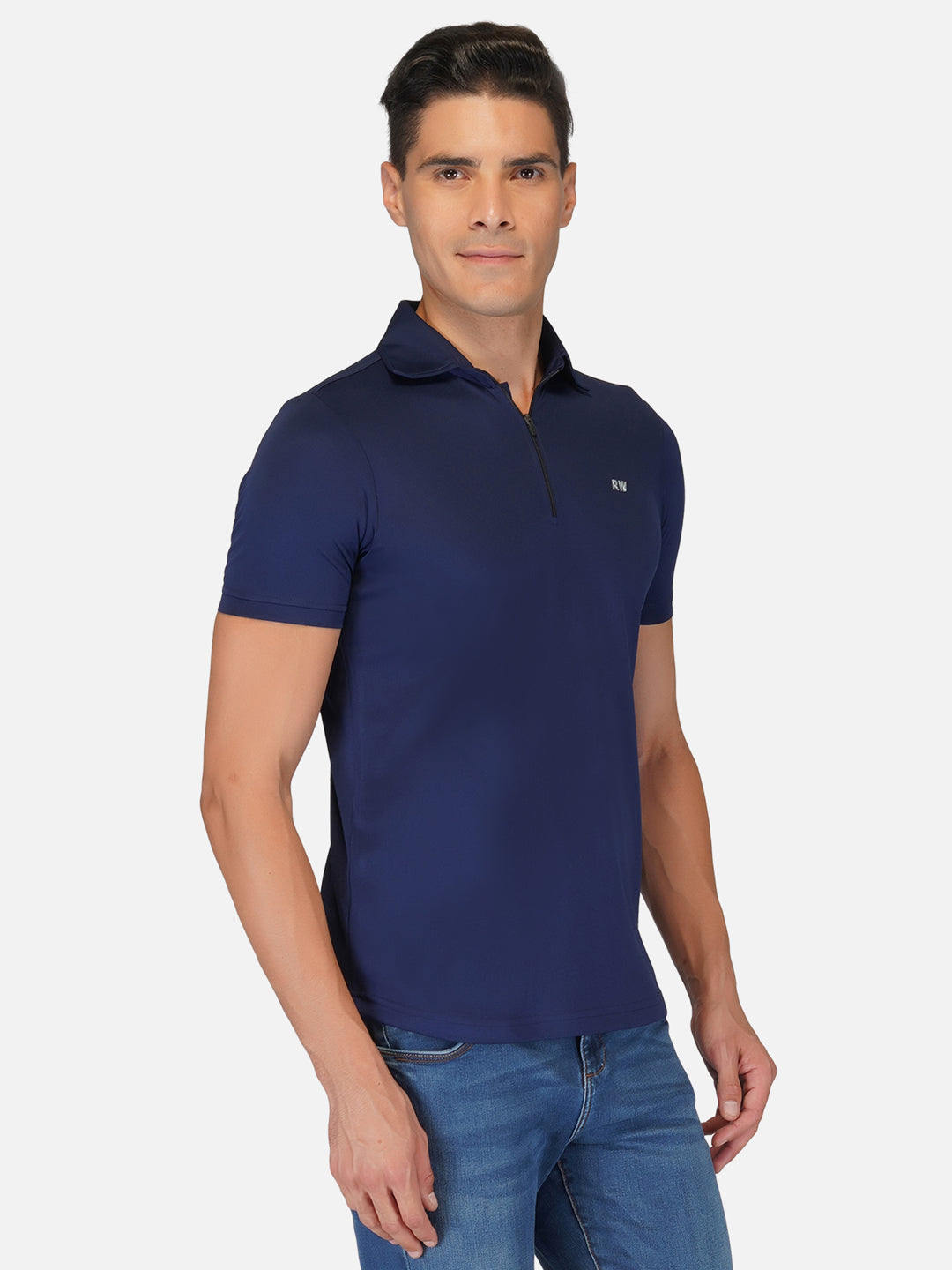 Navy Blue Zipper Polo T-Shirt RWM2026 POLO T-Shirt - royaleway.com