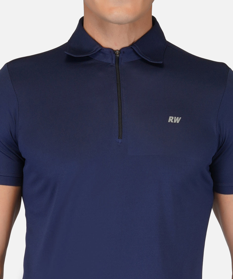 Navy Blue Zipper Polo T-Shirt RWM2026 POLO T-Shirt - royaleway.com