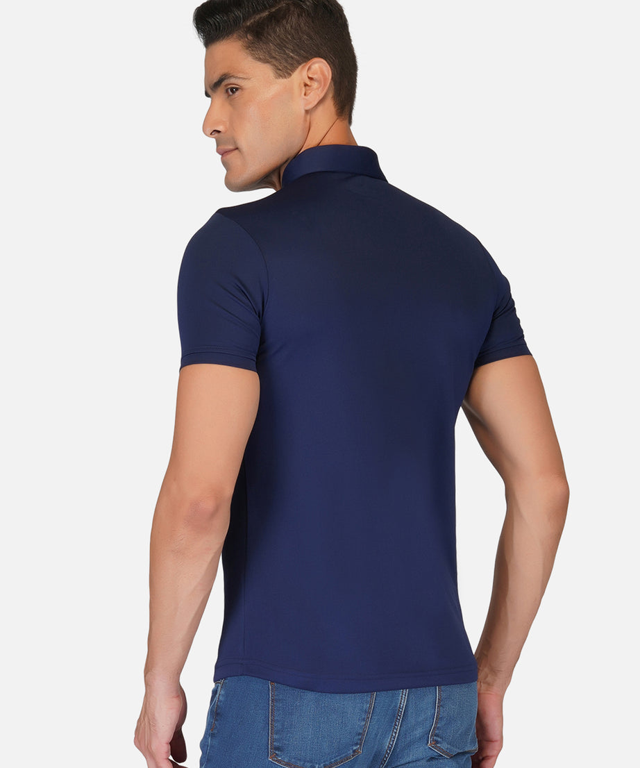 Navy Blue Zipper Polo T-Shirt RWM2026 POLO T-Shirt - royaleway.com