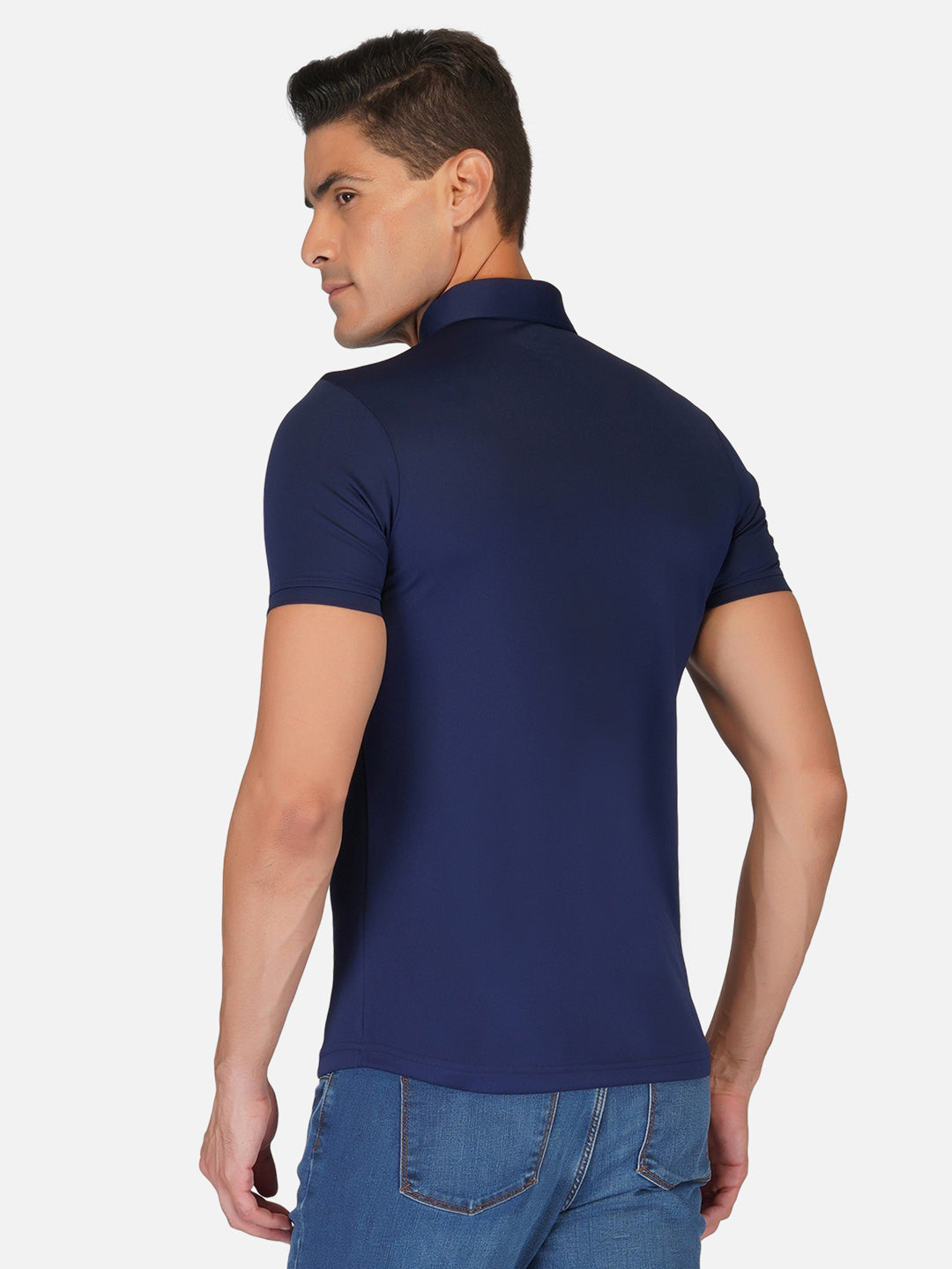 Navy Blue Zipper Polo T-Shirt RWM2026 POLO T-Shirt - royaleway.com