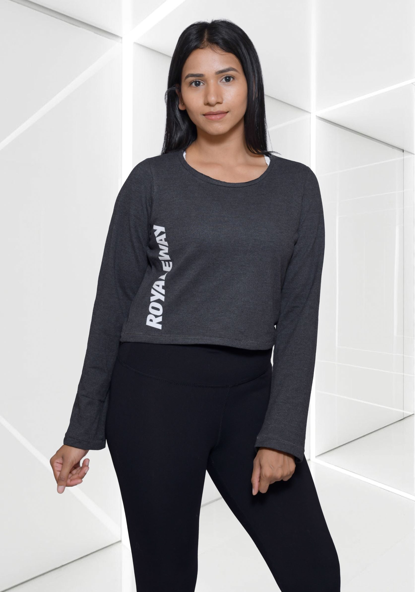 Crop Top Cotton Women Dark Grey and White RWW2018