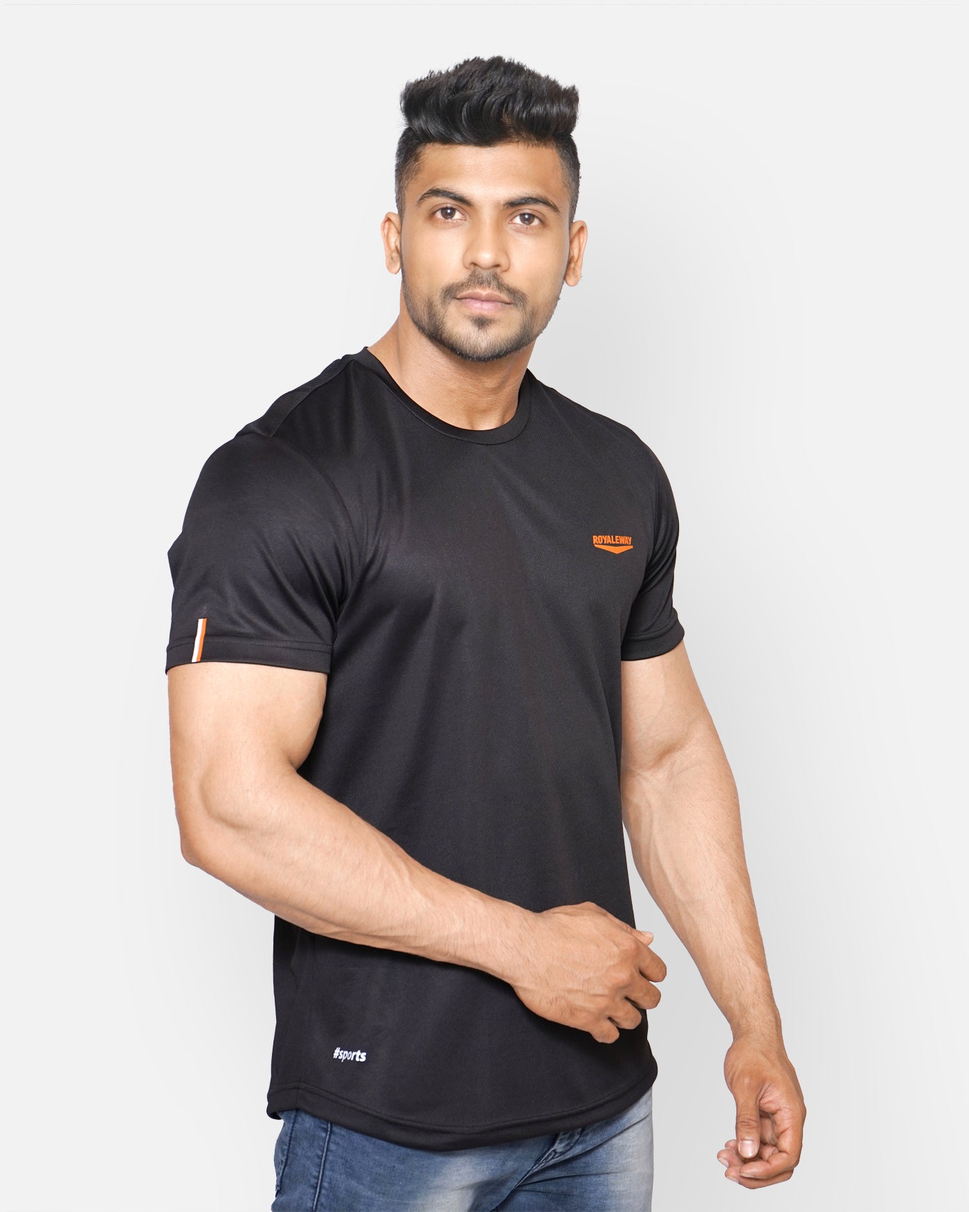 Black & Neon Orange Venta T-Shirt RWM2041 Venta T-Shirt - royaleway.com