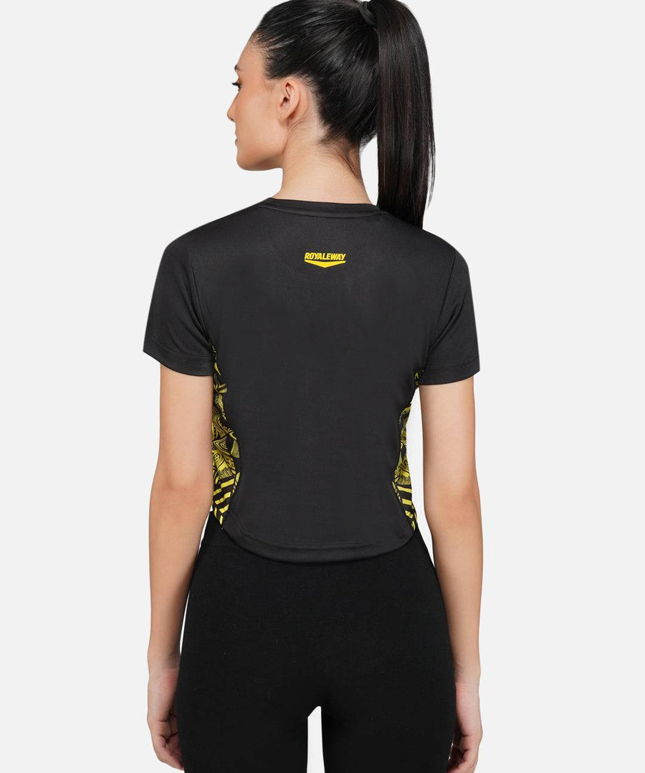 Long Back Crop Top Black & Yellow RWW2024 Long Back Crop Top - royaleway.com