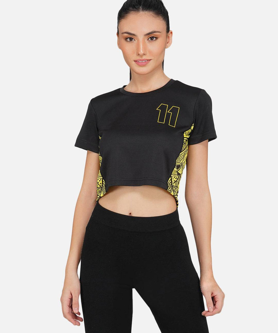 Long Back Crop Top Black & Yellow RWW2024 Long Back Crop Top - royaleway.com