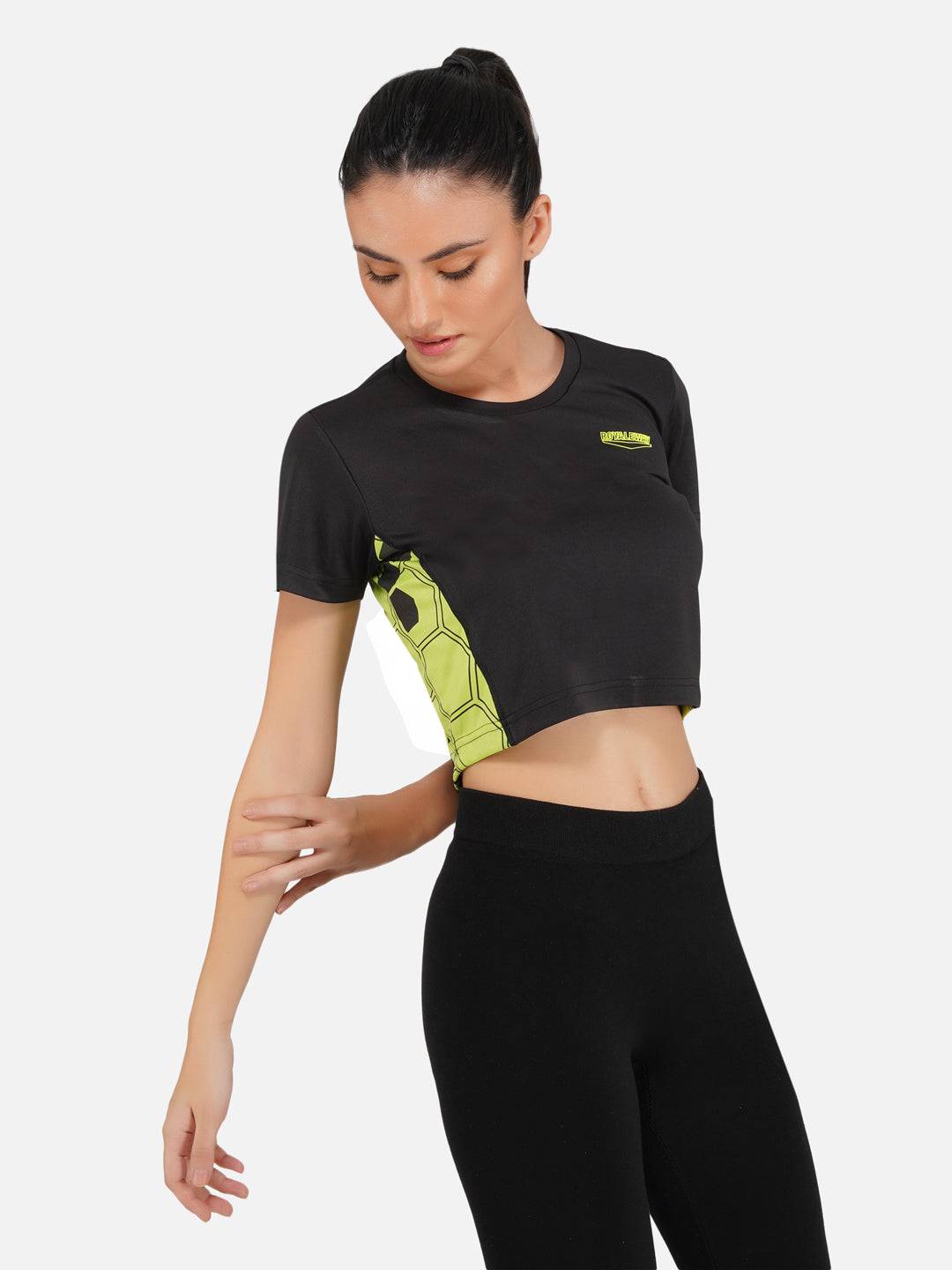 LONG BACK CROP TOP BLACK AND GREEN RWW2026