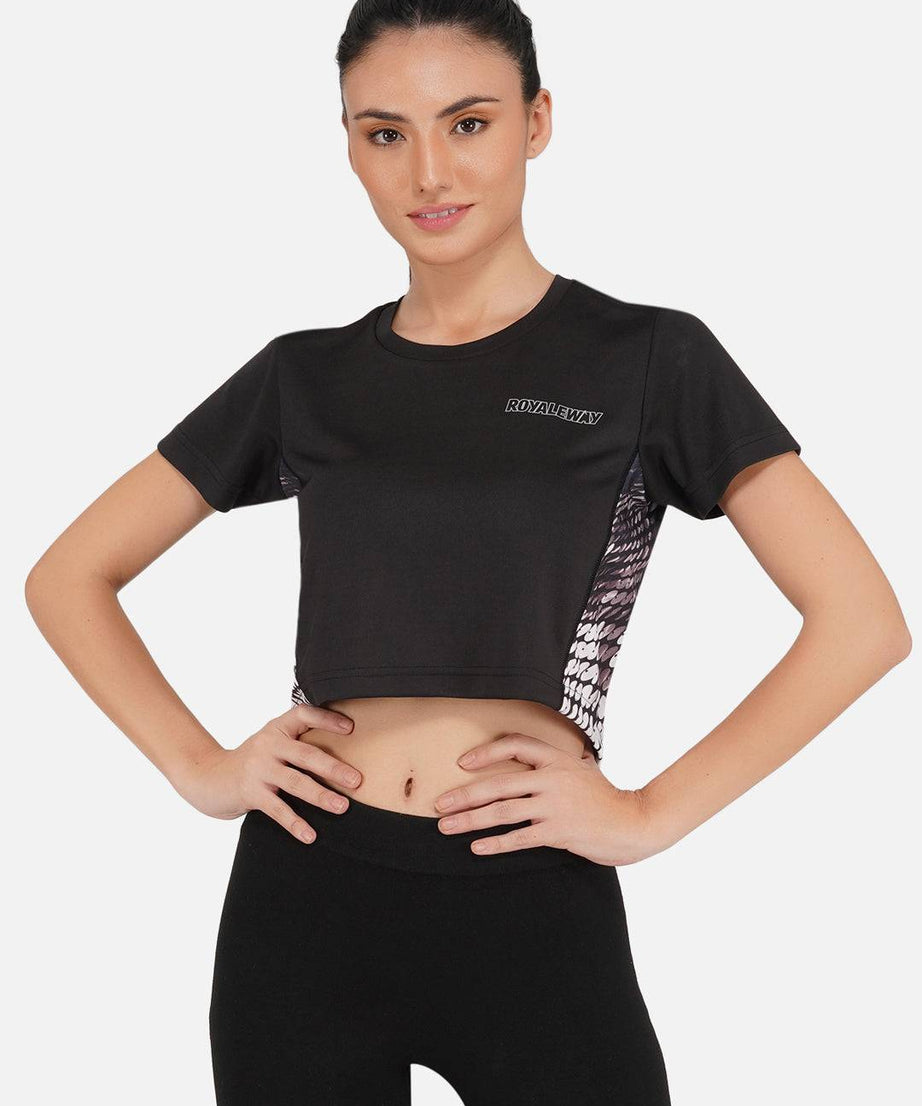 LONG BACK CROP TOP  BLACK AND REFLECTIVE RWW2027