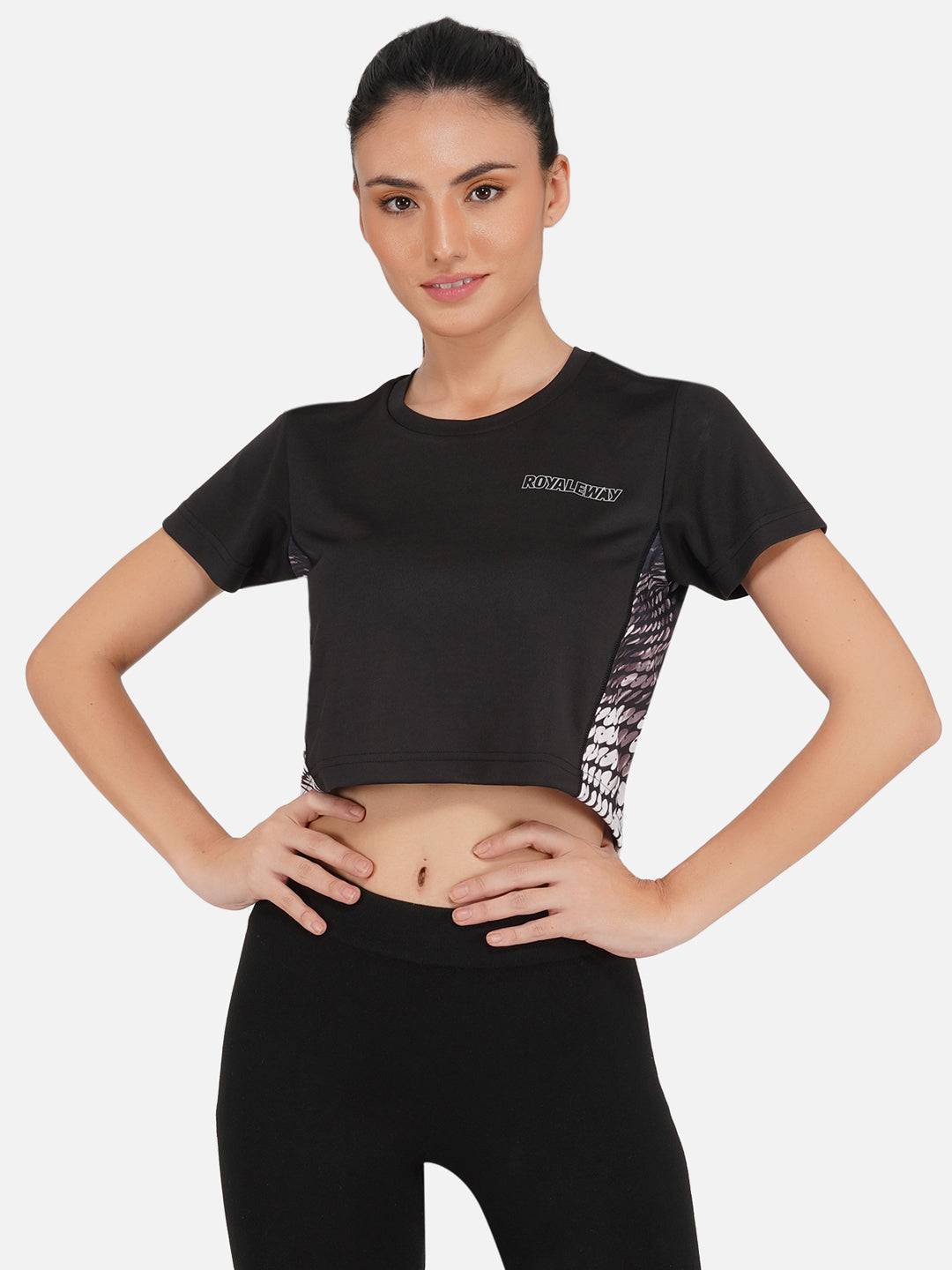 LONG BACK CROP TOP  BLACK AND REFLECTIVE RWW2027
