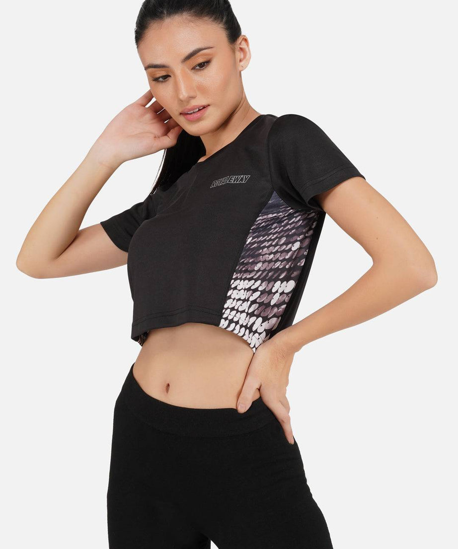 LONG BACK CROP TOP  BLACK AND REFLECTIVE RWW2027