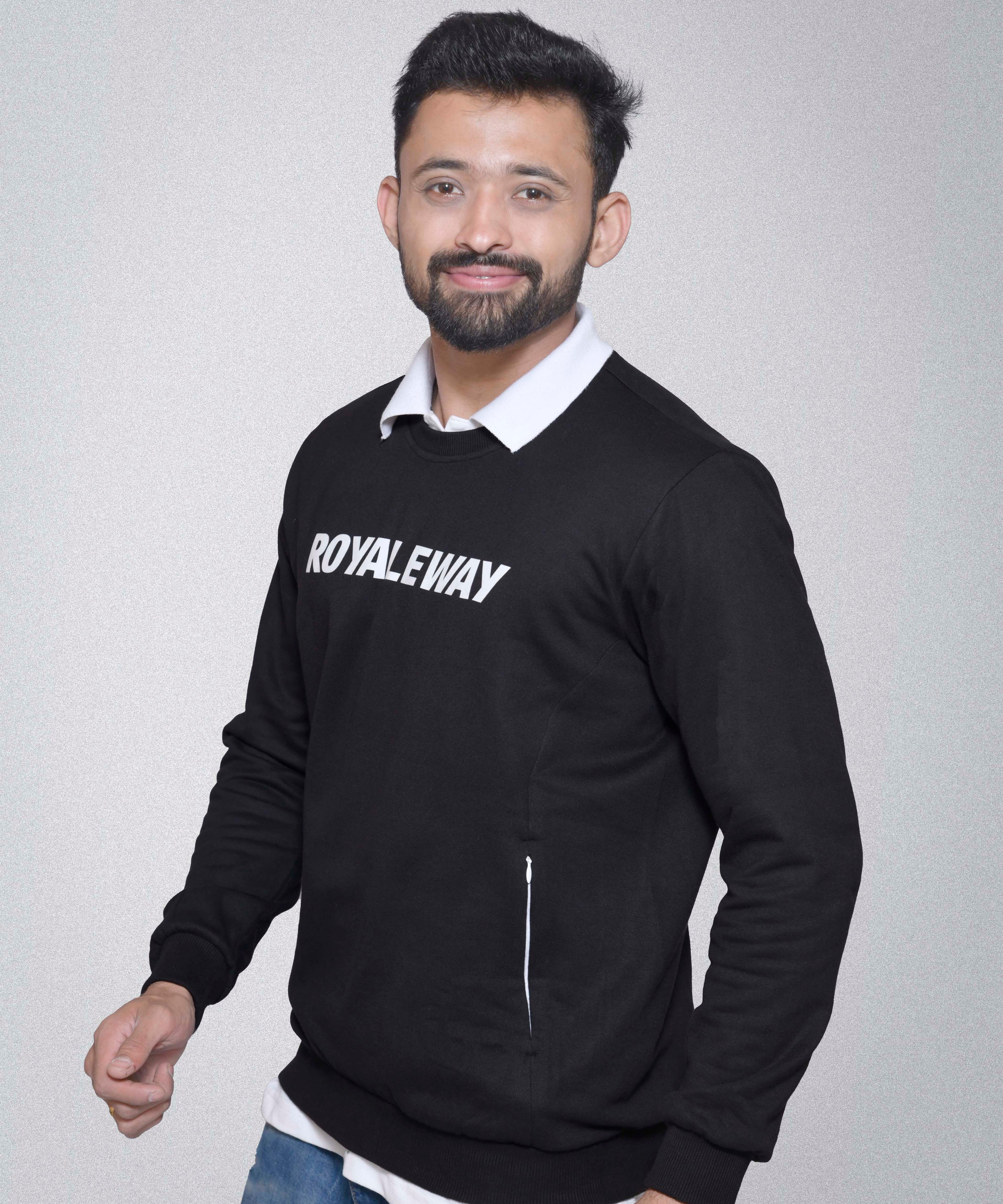 Pocket Sweatshirt Black and White Men RWM9001 Sweatshirt - royaleway.com