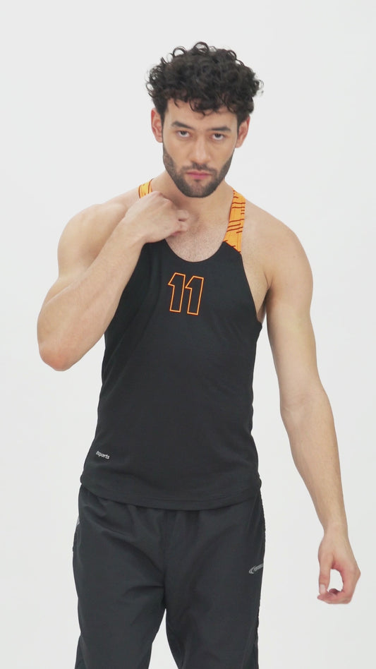 DriDOT Gym Vest Sando Black & Orange Men RWM4025